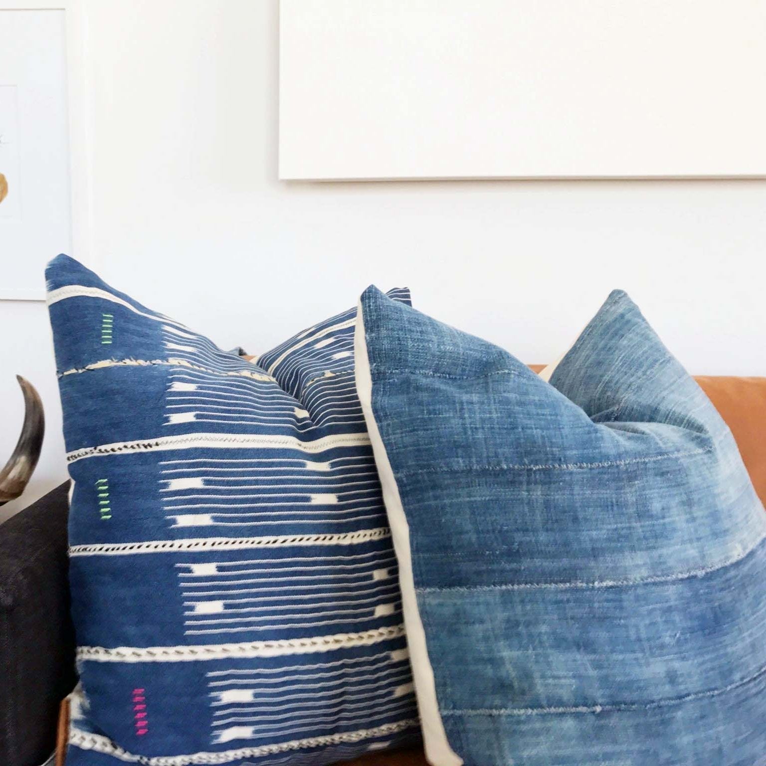 Solid Vintage African Indigo Throw Pillow Collection - BlueHUNTERINDIGO & SHIBORIHUNTEDFOX - euro vintage African indigo pillows