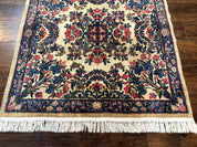 Square Persian Kerman Rug 4x4, Ivory Blue Pink, Handmade, Fine 225 KPSI - Jewel RugsShopify CollectiveHUNTEDFOX - Square Persian Kerman Rug 4x4, Ivory Blue Pink, Handmade, Fine 225 KPSI