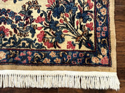 Square Persian Kerman Rug 4x4, Ivory Blue Pink, Handmade, Fine 225 KPSI - Jewel RugsShopify CollectiveHUNTEDFOX - Square Persian Kerman Rug 4x4, Ivory Blue Pink, Handmade, Fine 225 KPSI