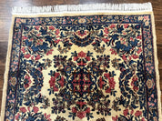 Square Persian Kerman Rug 4x4, Ivory Blue Pink, Handmade, Fine 225 KPSI - Jewel RugsShopify CollectiveHUNTEDFOX - Square Persian Kerman Rug 4x4, Ivory Blue Pink, Handmade, Fine 225 KPSI