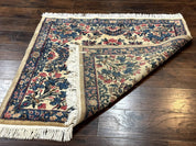 Square Persian Kerman Rug 4x4, Ivory Blue Pink, Handmade, Fine 225 KPSI - Jewel RugsShopify CollectiveHUNTEDFOX - Square Persian Kerman Rug 4x4, Ivory Blue Pink, Handmade, Fine 225 KPSI