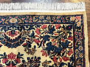 Square Persian Kerman Rug 4x4, Ivory Blue Pink, Handmade, Fine 225 KPSI - Jewel RugsShopify CollectiveHUNTEDFOX - Square Persian Kerman Rug 4x4, Ivory Blue Pink, Handmade, Fine 225 KPSI