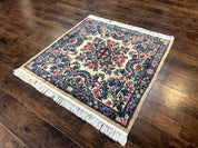 Square Persian Kerman Rug 4x4, Ivory Blue Pink, Handmade, Fine 225 KPSI - Jewel RugsShopify CollectiveHUNTEDFOX - Square Persian Kerman Rug 4x4, Ivory Blue Pink, Handmade, Fine 225 KPSI