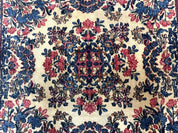 Square Persian Kerman Rug 4x4, Ivory Blue Pink, Handmade, Fine 225 KPSI - Jewel RugsShopify CollectiveHUNTEDFOX - Square Persian Kerman Rug 4x4, Ivory Blue Pink, Handmade, Fine 225 KPSI