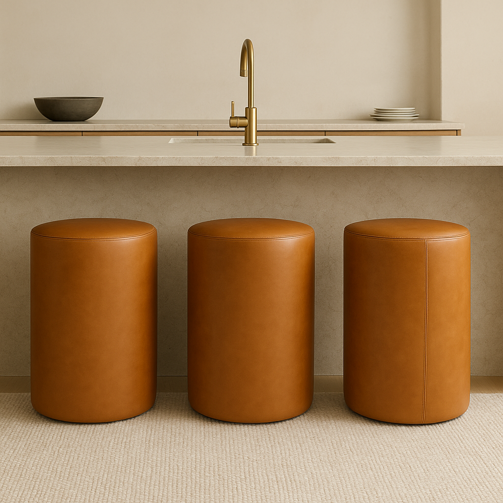 Ottoman | Classic Whiskey Brown Leather Foot Stool - Handcrafted Full-Grain Leather Pouf