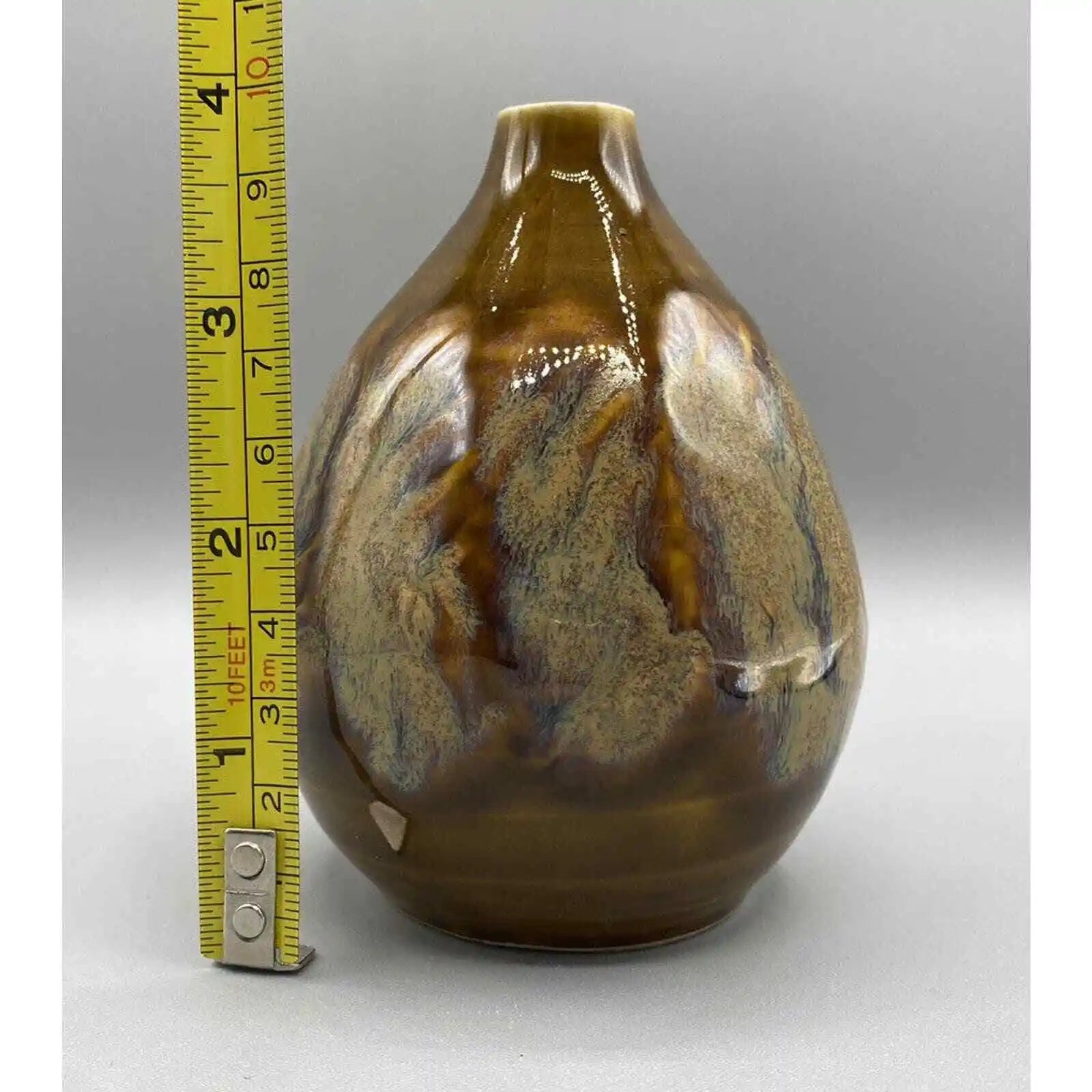 Tan Marbleized Teardrop Drip Glaze Bud Vase - HUNTEDFOX