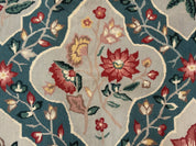 Teal Needlepoint Rug 6x9, Panel Design, Floral Bouquets, Handmade - Jewel RugsShopify CollectiveHUNTEDFOX - Teal Needlepoint Rug 6x9, Panel Design, Floral Bouquets, Handmade