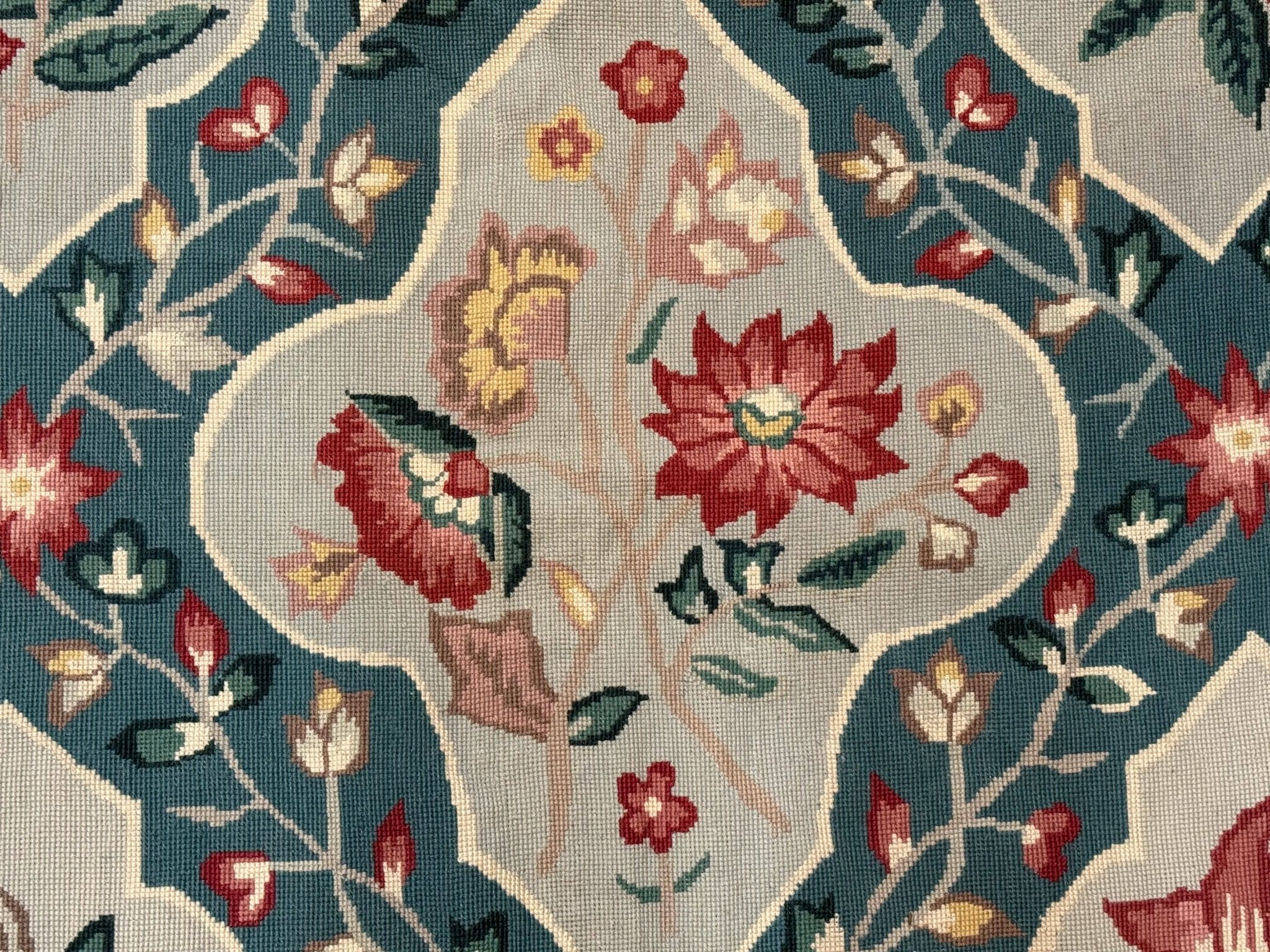 Teal Needlepoint Rug 6x9, Panel Design, Floral Bouquets, Handmade - Jewel RugsShopify CollectiveHUNTEDFOX - Teal Needlepoint Rug 6x9, Panel Design, Floral Bouquets, Handmade
