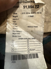 Teal Needlepoint Rug 6x9, Panel Design, Floral Bouquets, Handmade - Jewel RugsShopify CollectiveHUNTEDFOX - Teal Needlepoint Rug 6x9, Panel Design, Floral Bouquets, Handmade