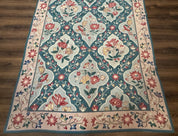 Teal Needlepoint Rug 6x9, Panel Design, Floral Bouquets, Handmade - Jewel RugsShopify CollectiveHUNTEDFOX - Teal Needlepoint Rug 6x9, Panel Design, Floral Bouquets, Handmade