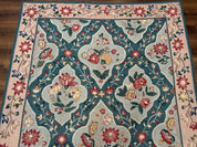 Teal Needlepoint Rug 6x9, Panel Design, Floral Bouquets, Handmade - Jewel RugsShopify CollectiveHUNTEDFOX - Teal Needlepoint Rug 6x9, Panel Design, Floral Bouquets, Handmade