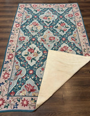 Teal Needlepoint Rug 6x9, Panel Design, Floral Bouquets, Handmade - Jewel RugsShopify CollectiveHUNTEDFOX - Teal Needlepoint Rug 6x9, Panel Design, Floral Bouquets, Handmade