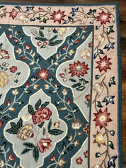 Teal Needlepoint Rug 6x9, Panel Design, Floral Bouquets, Handmade - Jewel RugsShopify CollectiveHUNTEDFOX - Teal Needlepoint Rug 6x9, Panel Design, Floral Bouquets, Handmade