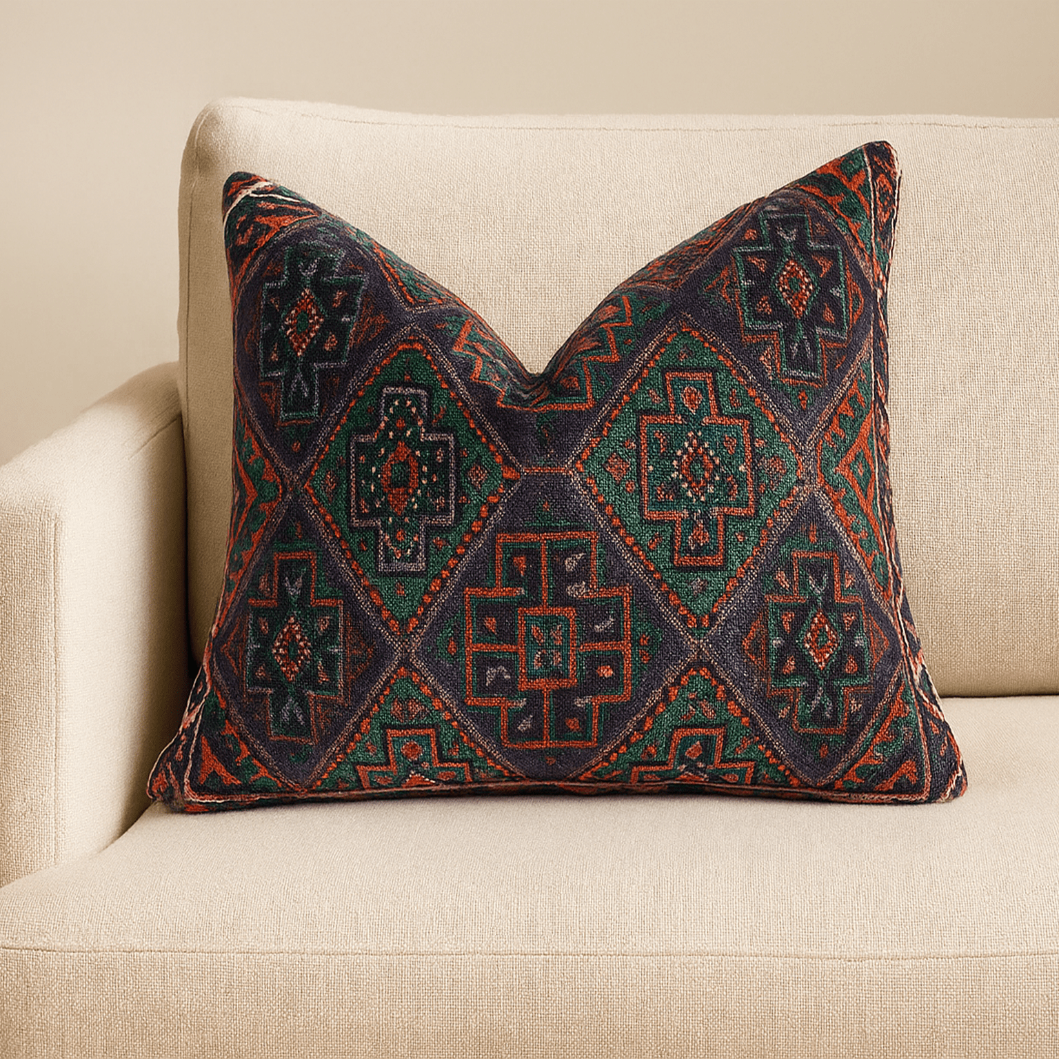 Textured Red and Deep Purple Leather Decorative Throw Pillow - ColorfulDESIGNERkilimHUNTEDFOX - colorful decorative accent pillow one of a kind in red purple and green mandala - HUNTEDFOX