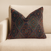 Textured Red and Deep Purple Leather Decorative Throw Pillow - ColorfulDESIGNERkilimHUNTEDFOX - colorful decorative accent pillow one of a kind in red purple and green mandala - HUNTEDFOX