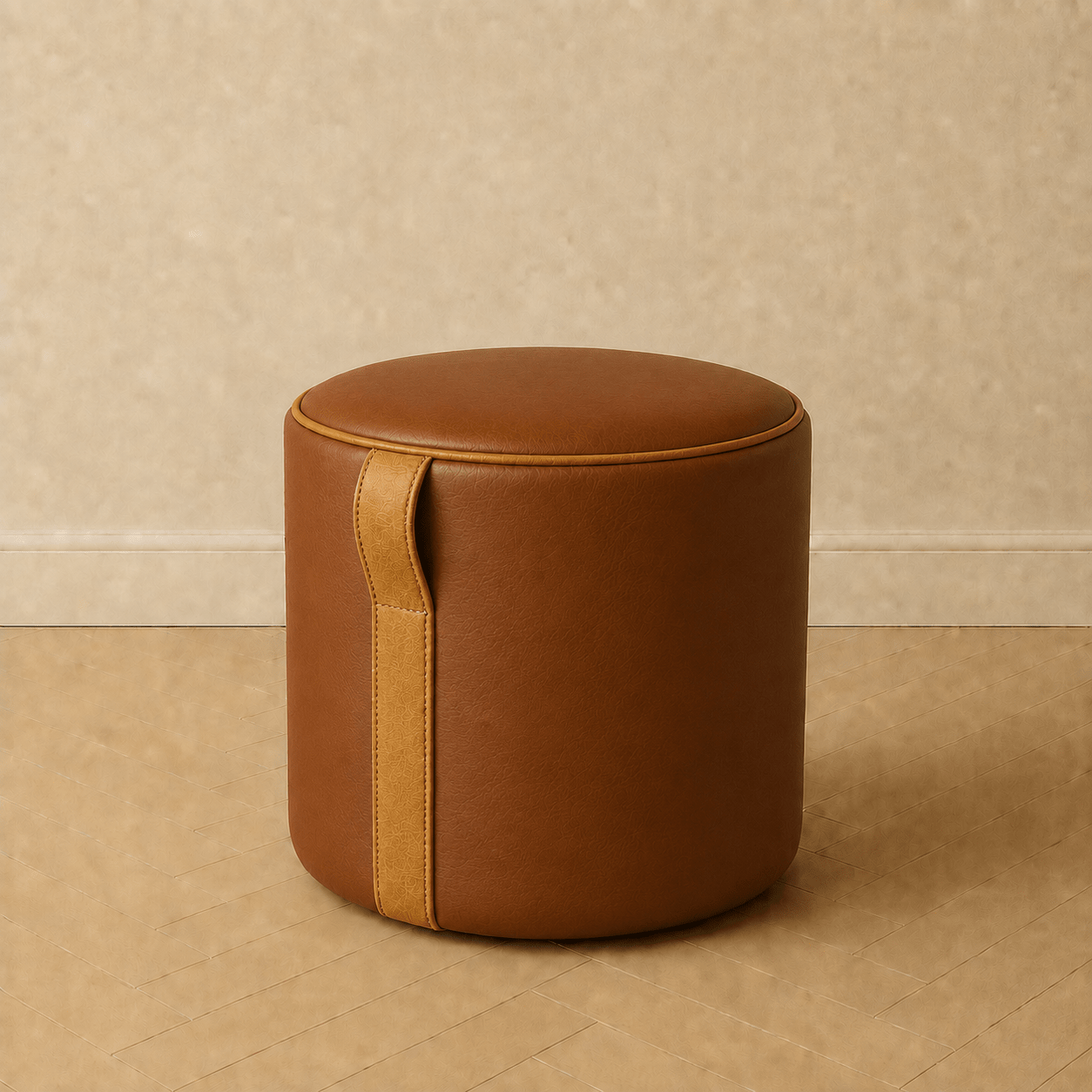 The Saddle Loop Ottoman | Whiskey Brown + Caramel Leather - H|F AtelierLEATHERottomanHUNTEDFOX-The Saddle Loop Ottoman | Whiskey Brown + Caramel Leather