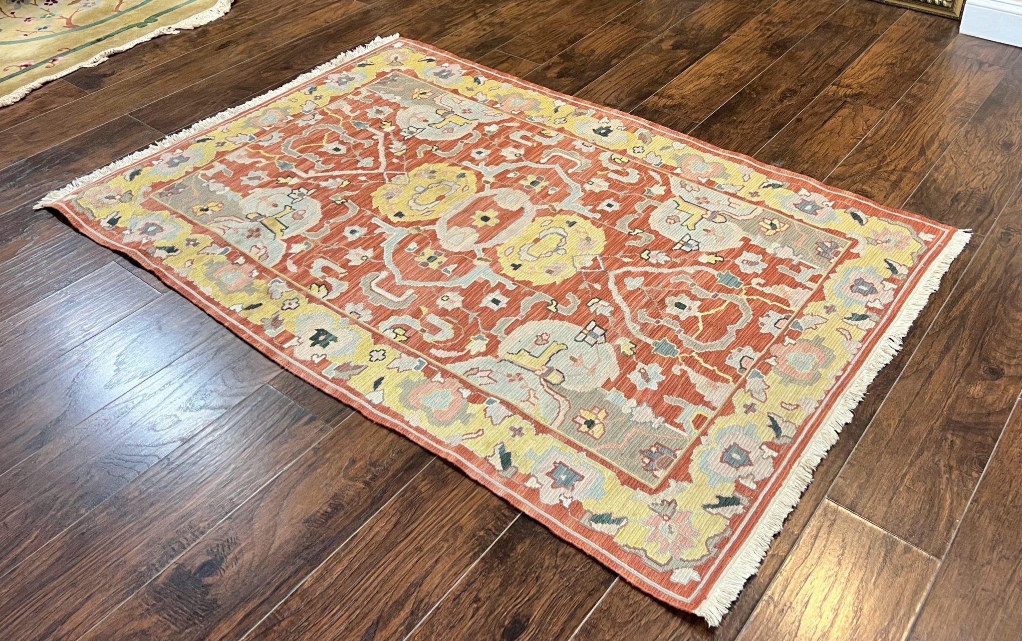 Turkish Flatweave Kilim Rug 4x6, Geometric Wool Handmade Carpet, Vintage - Jewel RugsShopify CollectiveHUNTEDFOX - Turkish Flatweave Kilim Rug 4x6, Geometric Wool Handmade Carpet, Vintage