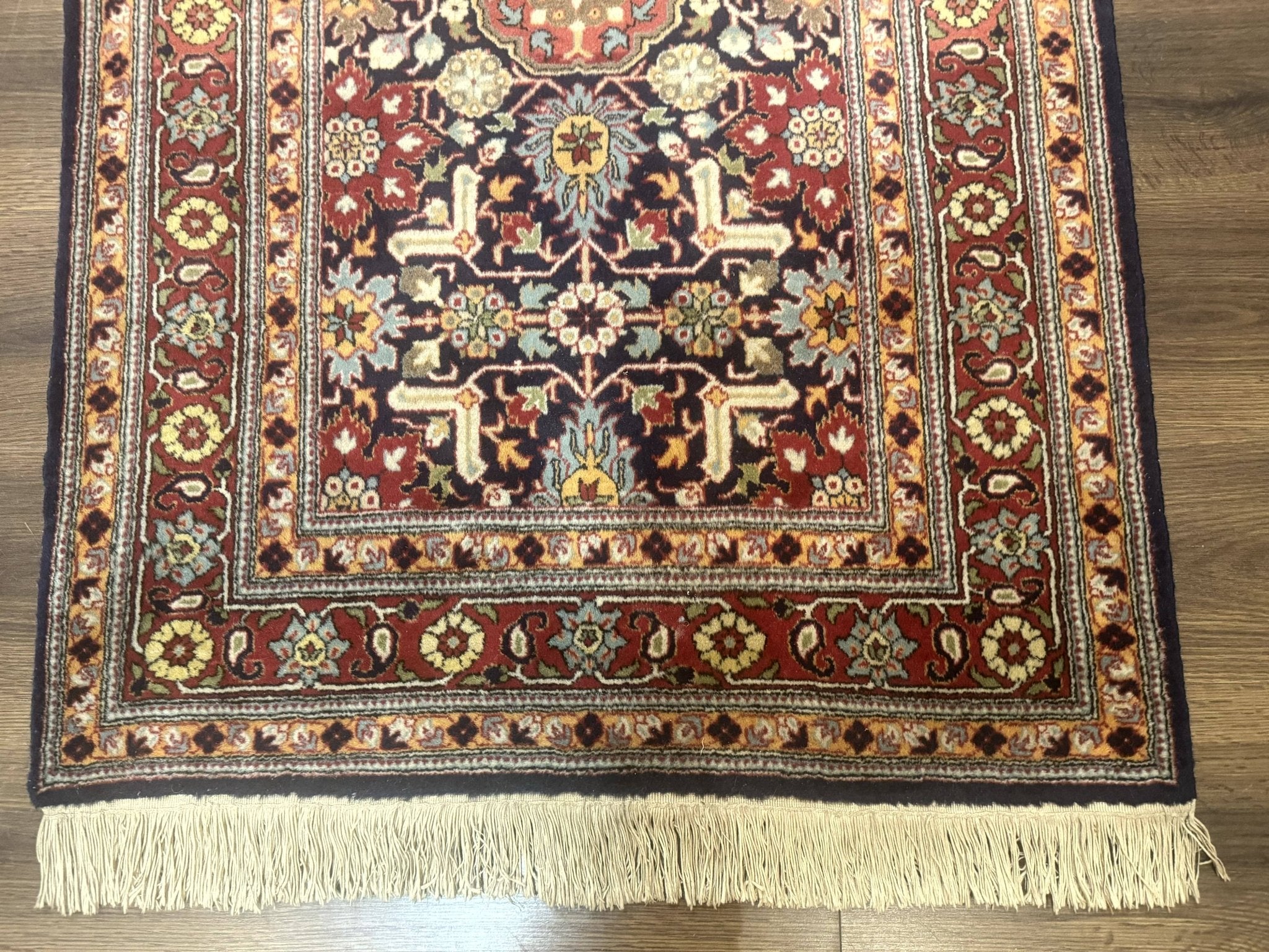 Turkish Hereke Rug 3x5, Navy Blue and Red, Fine 210 KPSI - Jewel RugsShopify CollectiveHUNTEDFOX - Turkish Hereke Rug 3x5, Navy Blue and Red, Fine 210 KPSI