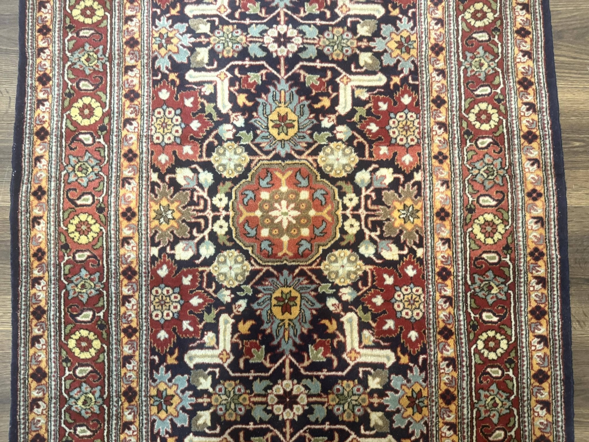 Turkish Hereke Rug 3x5, Navy Blue and Red, Fine 210 KPSI - Jewel RugsShopify CollectiveHUNTEDFOX - Turkish Hereke Rug 3x5, Navy Blue and Red, Fine 210 KPSI