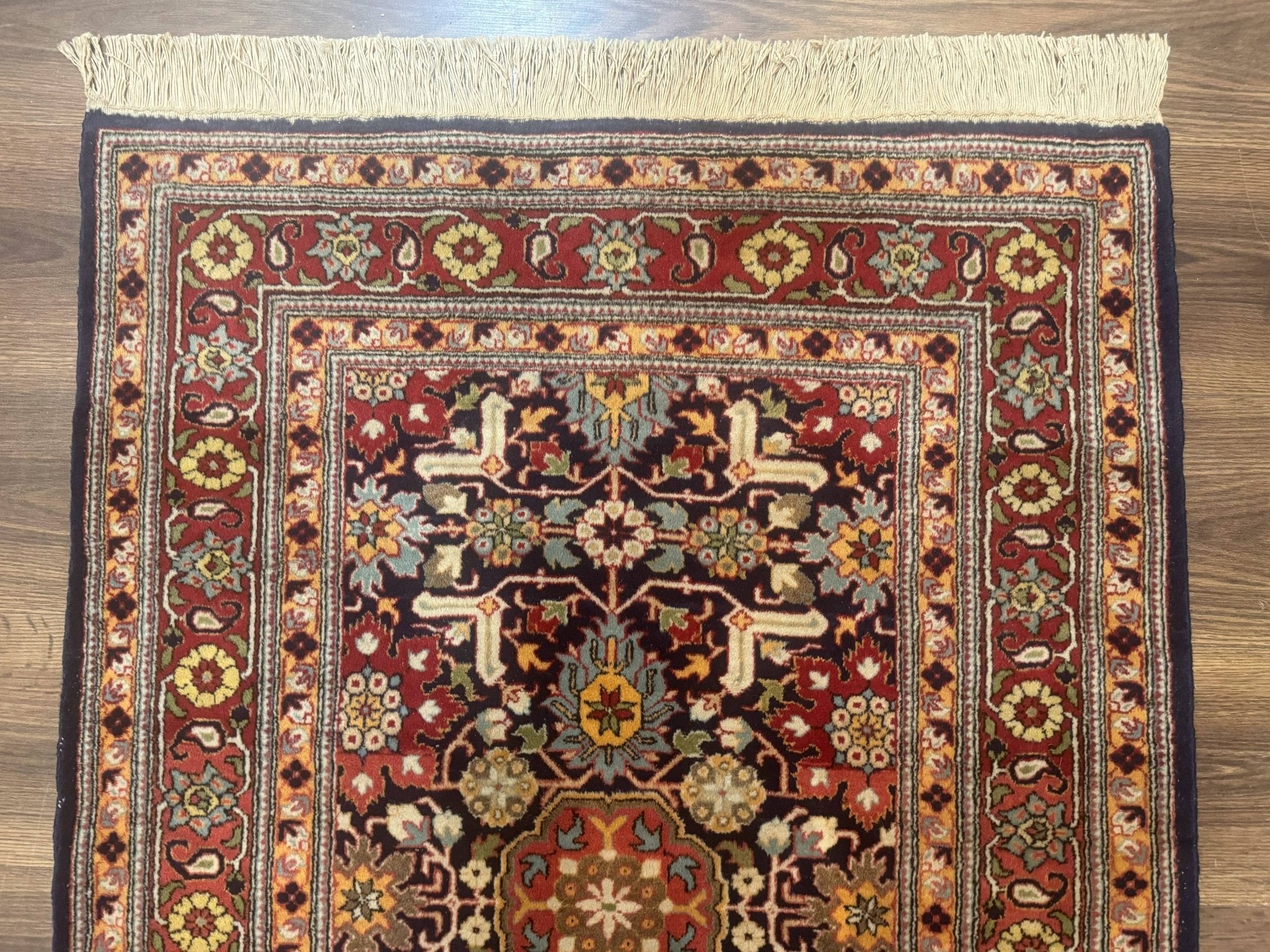 Turkish Hereke Rug 3x5, Navy Blue and Red, Fine 210 KPSI - Jewel RugsShopify CollectiveHUNTEDFOX - Turkish Hereke Rug 3x5, Navy Blue and Red, Fine 210 KPSI