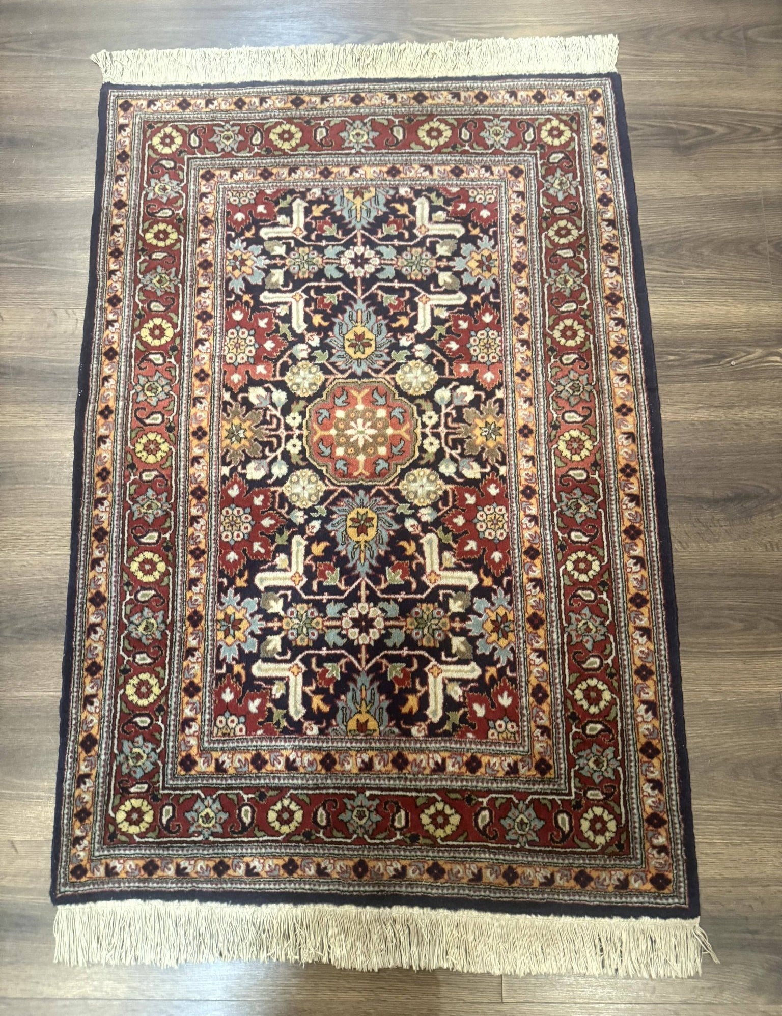 Turkish Hereke Rug 3x5, Navy Blue and Red, Fine 210 KPSI - Jewel RugsShopify CollectiveHUNTEDFOX - Turkish Hereke Rug 3x5, Navy Blue and Red, Fine 210 KPSI