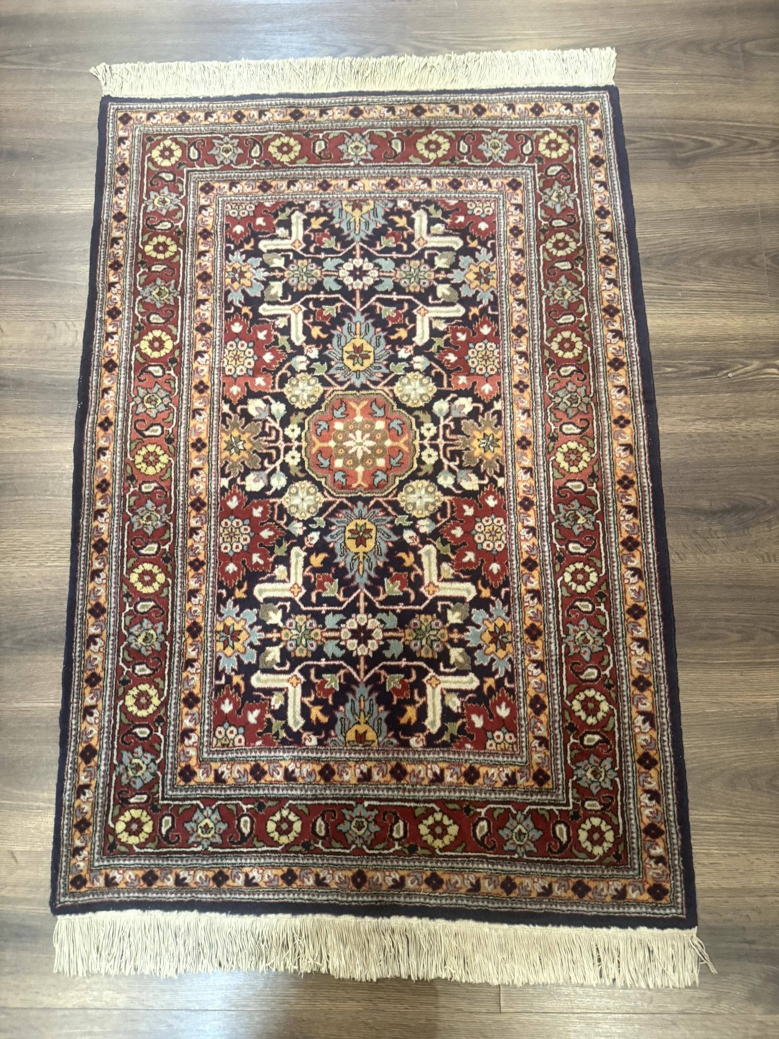 Turkish Hereke Rug 3x5, Navy Blue and Red, Fine 210 KPSI - Jewel RugsShopify CollectiveHUNTEDFOX - Turkish Hereke Rug 3x5, Navy Blue and Red, Fine 210 KPSI