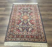 Turkish Hereke Rug 3x5, Navy Blue and Red, Fine 210 KPSI - Jewel RugsShopify CollectiveHUNTEDFOX - Turkish Hereke Rug 3x5, Navy Blue and Red, Fine 210 KPSI