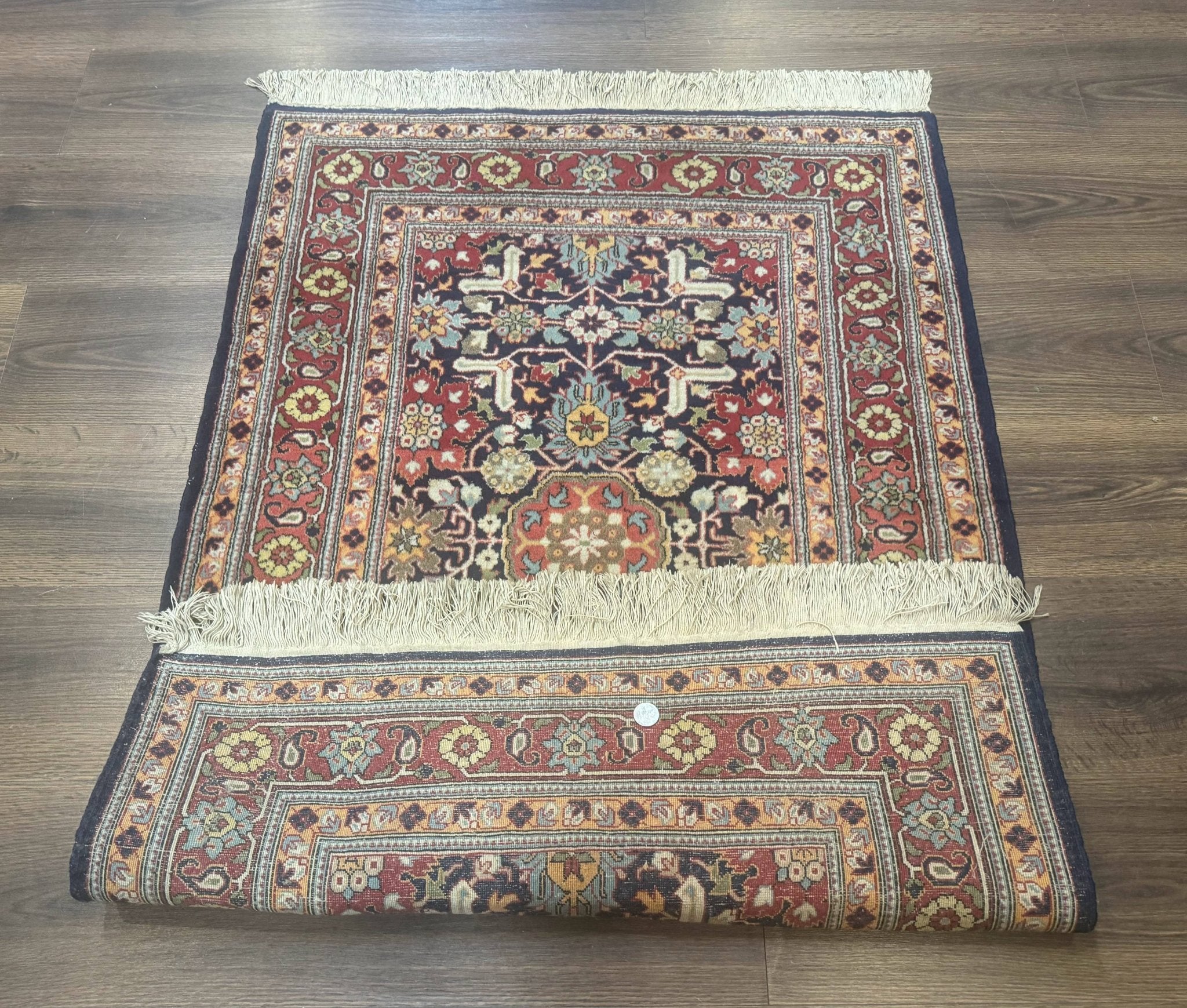 Turkish Hereke Rug 3x5, Navy Blue and Red, Fine 210 KPSI - Jewel RugsShopify CollectiveHUNTEDFOX - Turkish Hereke Rug 3x5, Navy Blue and Red, Fine 210 KPSI