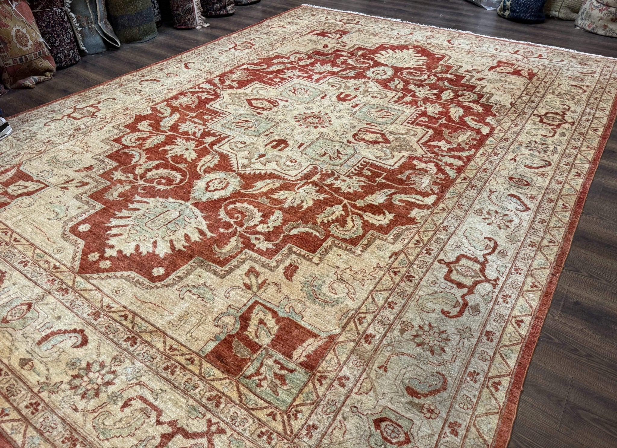 Turkish Heriz Serapi Rug 9x13, Geometric Medallion - Jewel RugsShopify CollectiveHUNTEDFOX - Turkish Heriz Serapi Rug 9x13, Geometric Medallion