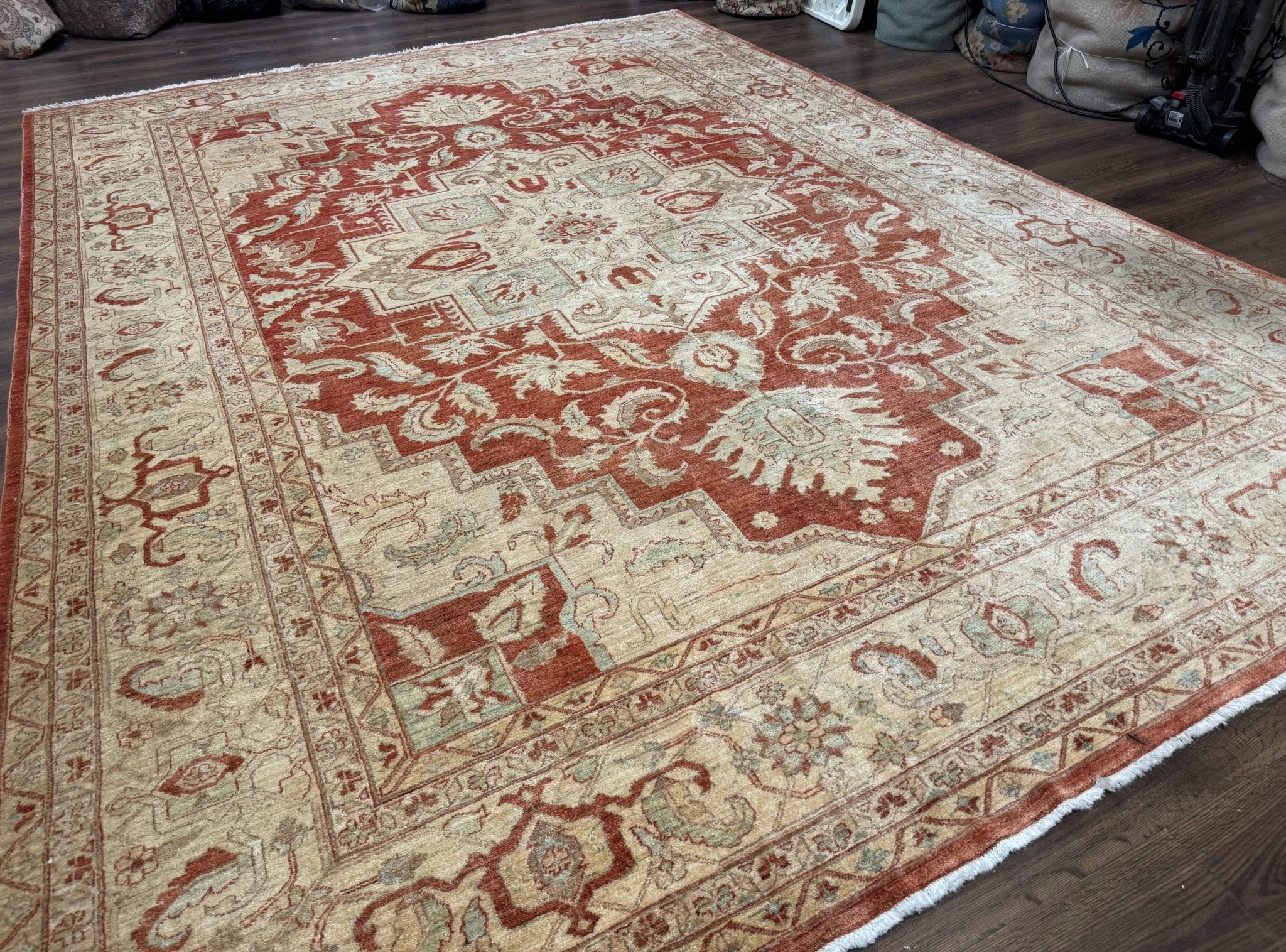 Turkish Heriz Serapi Rug 9x13, Geometric Medallion - Jewel RugsShopify CollectiveHUNTEDFOX - Turkish Heriz Serapi Rug 9x13, Geometric Medallion