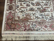 Turkish Silk Hunting Scene Rug 4x6, Ivory, Bamboo Silk, New - Jewel RugsShopify CollectiveHUNTEDFOX - Turkish Silk Hunting Scene Rug 4x6, Ivory, Bamboo Silk, New