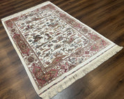 Turkish Silk Hunting Scene Rug 4x6, Ivory, Bamboo Silk, New - Jewel RugsShopify CollectiveHUNTEDFOX - Turkish Silk Hunting Scene Rug 4x6, Ivory, Bamboo Silk, New
