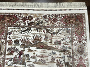 Turkish Silk Hunting Scene Rug 4x6, Ivory, Bamboo Silk, New - Jewel RugsShopify CollectiveHUNTEDFOX - Turkish Silk Hunting Scene Rug 4x6, Ivory, Bamboo Silk, New