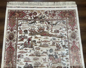 Turkish Silk Hunting Scene Rug 4x6, Ivory, Bamboo Silk, New - Jewel RugsShopify CollectiveHUNTEDFOX - Turkish Silk Hunting Scene Rug 4x6, Ivory, Bamboo Silk, New