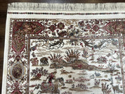 Turkish Silk Hunting Scene Rug 4x6, Ivory, Bamboo Silk, New - Jewel RugsShopify CollectiveHUNTEDFOX - Turkish Silk Hunting Scene Rug 4x6, Ivory, Bamboo Silk, New