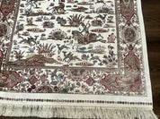 Turkish Silk Hunting Scene Rug 4x6, Ivory, Bamboo Silk, New - Jewel RugsShopify CollectiveHUNTEDFOX - Turkish Silk Hunting Scene Rug 4x6, Ivory, Bamboo Silk, New