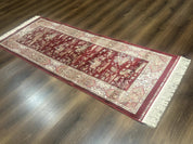Turkish Silk Rug 2.6 x 6.7, Hunting Design, Short Runner Rug, Red & Ivory, Bamboo Silk, New - Jewel RugsShopify CollectiveHUNTEDFOX - Turkish Silk Rug 2.6 x 6.7, Hunting Design, Short Runner Rug, Red & Ivory, Bamboo Silk, New