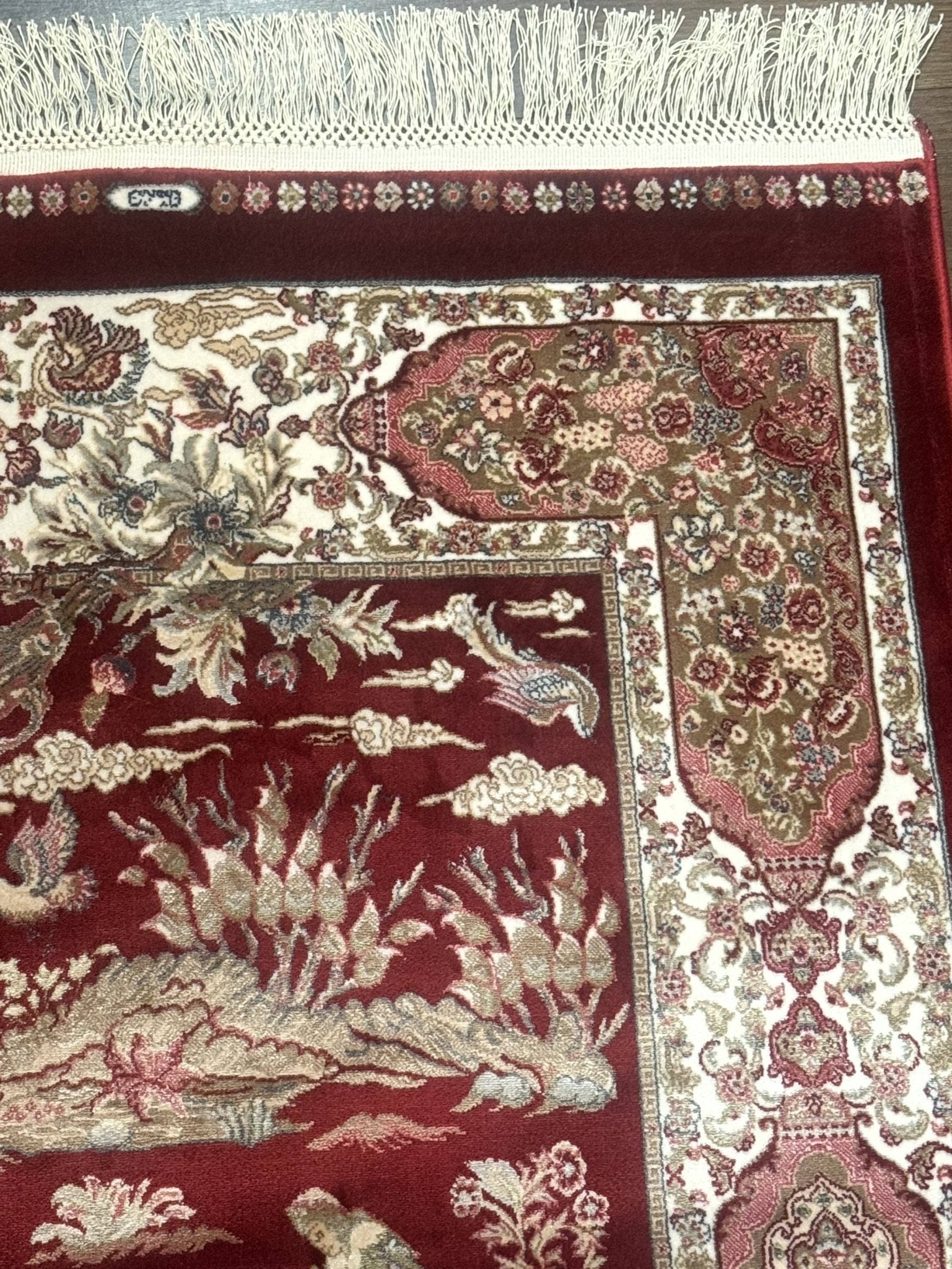 Turkish Silk Rug 2.6 x 6.7, Hunting Design, Short Runner Rug, Red & Ivory, Bamboo Silk, New - Jewel RugsShopify CollectiveHUNTEDFOX - Turkish Silk Rug 2.6 x 6.7, Hunting Design, Short Runner Rug, Red & Ivory, Bamboo Silk, New