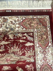 Turkish Silk Rug 2.6 x 6.7, Hunting Design, Short Runner Rug, Red & Ivory, Bamboo Silk, New - Jewel RugsShopify CollectiveHUNTEDFOX - Turkish Silk Rug 2.6 x 6.7, Hunting Design, Short Runner Rug, Red & Ivory, Bamboo Silk, New