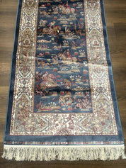 Turkish Silk Rug 2.6 x 6.7, Short Runner Rug, Blue & Ivory, Bamboo Silk, New - Jewel RugsShopify CollectiveHUNTEDFOX - Turkish Silk Rug 2.6 x 6.7, Short Runner Rug, Blue & Ivory, Bamboo Silk, New