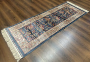 Turkish Silk Rug 2.6 x 6.7, Short Runner Rug, Blue & Ivory, Bamboo Silk, New - Jewel RugsShopify CollectiveHUNTEDFOX - Turkish Silk Rug 2.6 x 6.7, Short Runner Rug, Blue & Ivory, Bamboo Silk, New