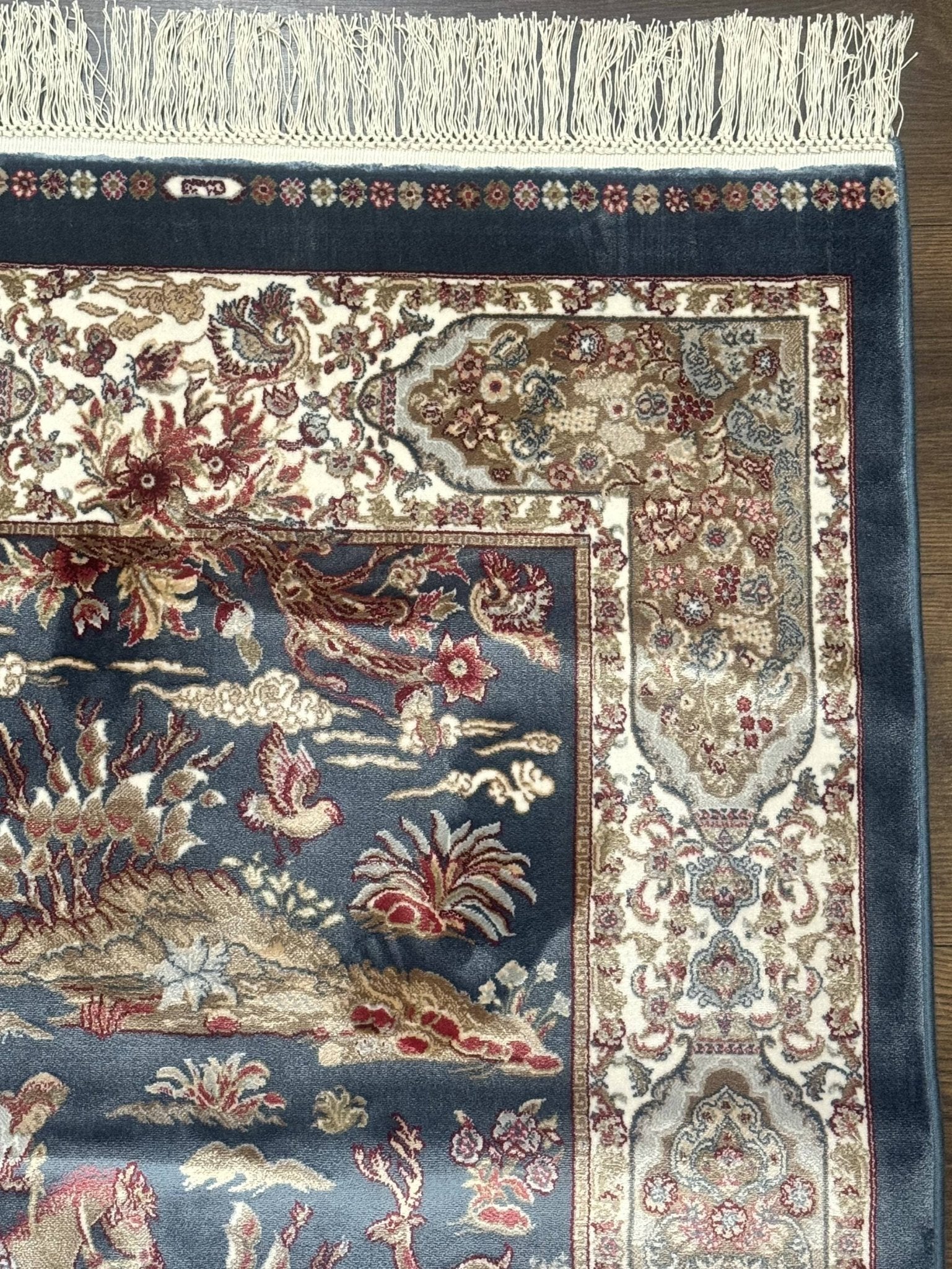 Turkish Silk Rug 2.6 x 6.7, Short Runner Rug, Blue & Ivory, Bamboo Silk, New - Jewel RugsShopify CollectiveHUNTEDFOX - Turkish Silk Rug 2.6 x 6.7, Short Runner Rug, Blue & Ivory, Bamboo Silk, New