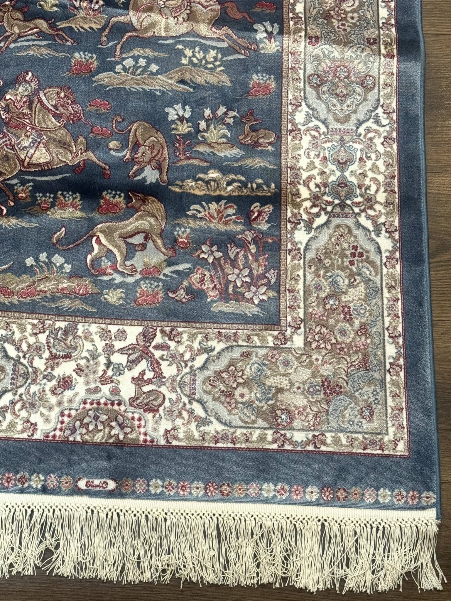 Turkish Silk Rug 2.6 x 6.7, Short Runner Rug, Blue & Ivory, Bamboo Silk, New - Jewel RugsShopify CollectiveHUNTEDFOX - Turkish Silk Rug 2.6 x 6.7, Short Runner Rug, Blue & Ivory, Bamboo Silk, New