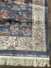 Turkish Silk Rug 2.6 x 6.7, Short Runner Rug, Blue & Ivory, Bamboo Silk, New - Jewel RugsShopify CollectiveHUNTEDFOX - Turkish Silk Rug 2.6 x 6.7, Short Runner Rug, Blue & Ivory, Bamboo Silk, New