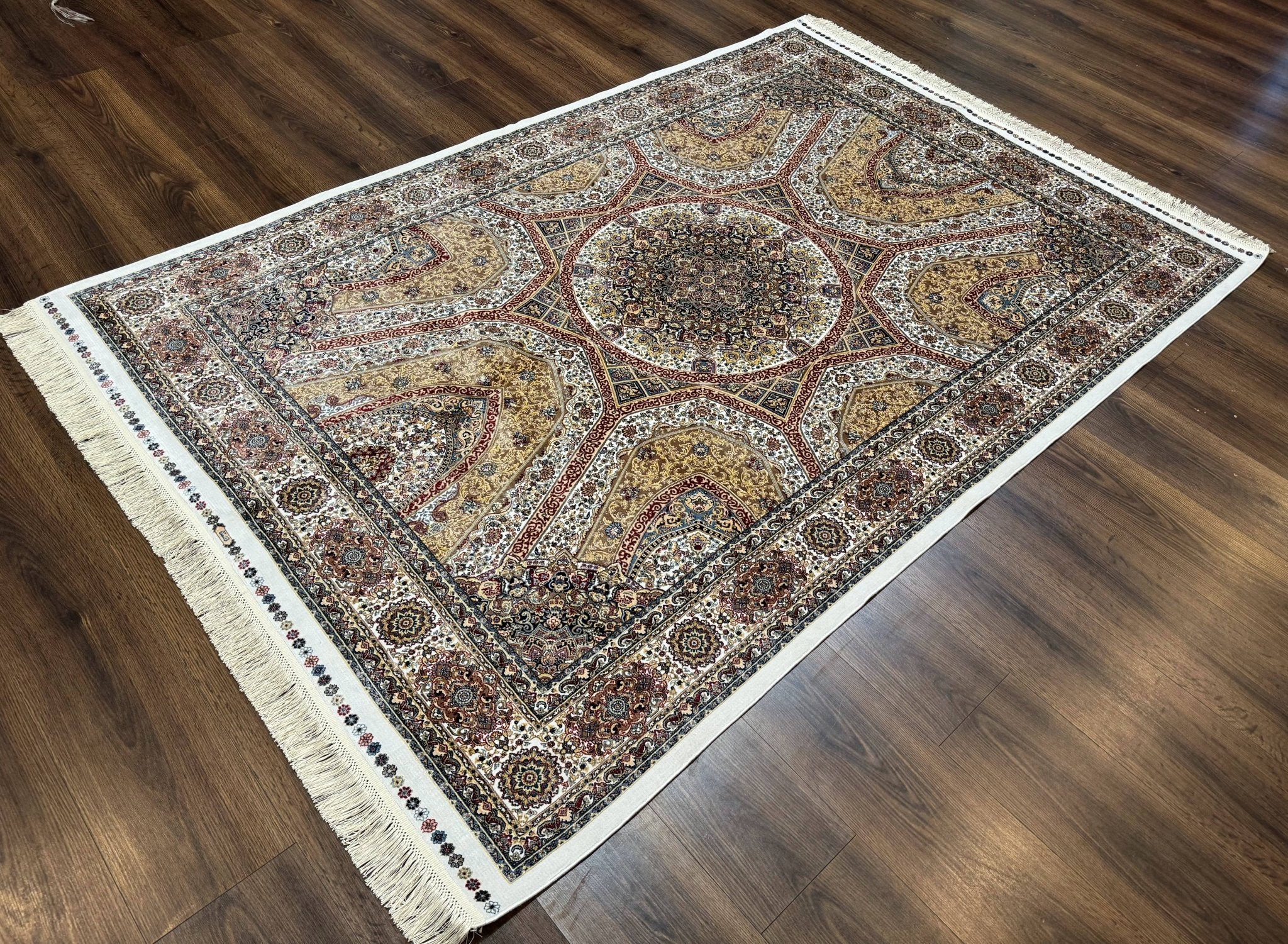 Turkish Silk Rug 5 x 7.6, Dome Design, Bamboo Silk, New - Jewel RugsShopify CollectiveHUNTEDFOX - Turkish Silk Rug 5 x 7.6, Dome Design, Bamboo Silk, New