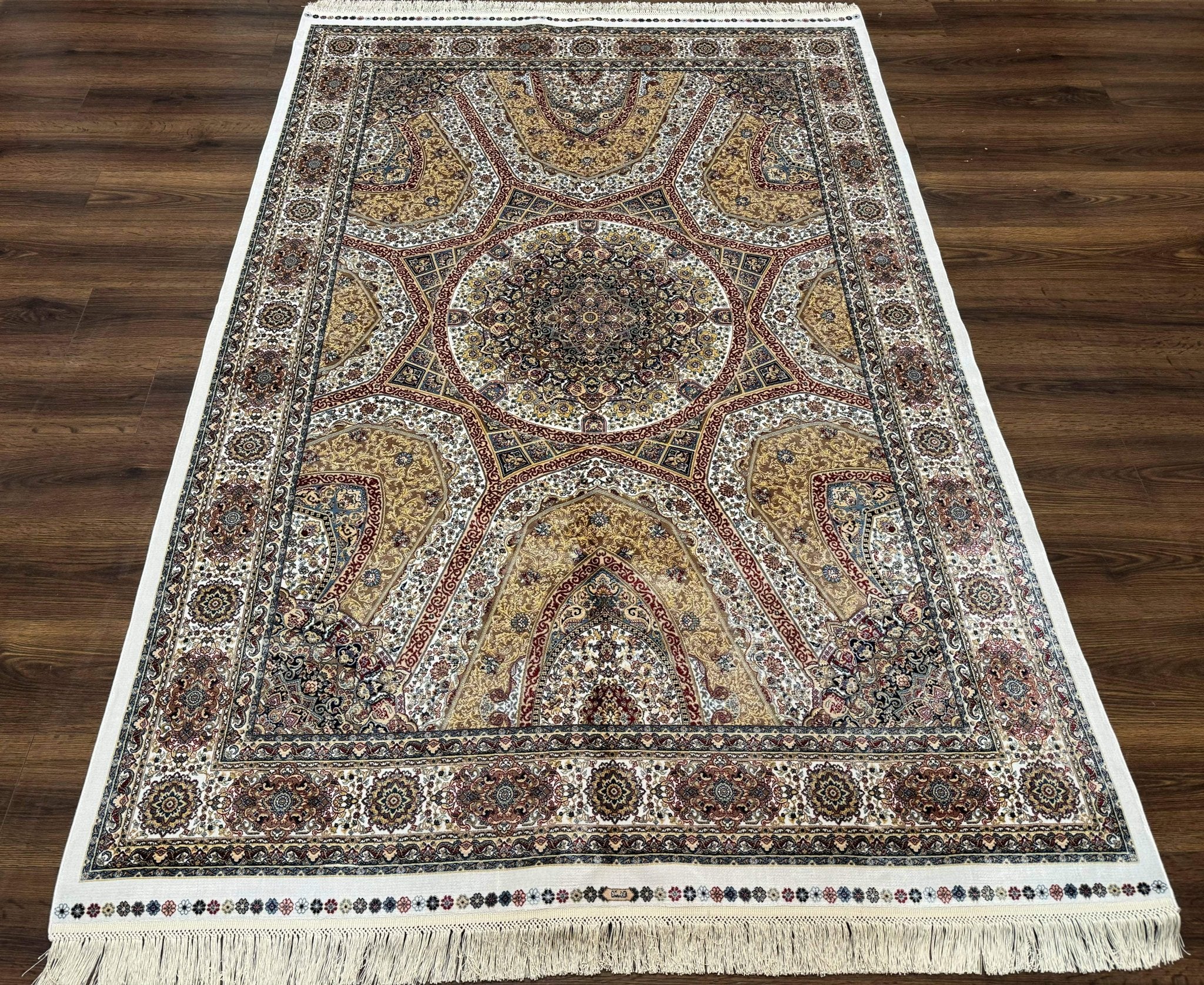 Turkish Silk Rug 5 x 7.6, Dome Design, Bamboo Silk, New - Jewel RugsShopify CollectiveHUNTEDFOX - Turkish Silk Rug 5 x 7.6, Dome Design, Bamboo Silk, New