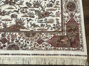 Turkish Silk Rug 5x8, Ivory, Hunting Design, Animal Pictorials, Bamboo Silk - Jewel RugsShopify CollectiveHUNTEDFOX - Turkish Silk Rug 5x8, Ivory, Hunting Design, Animal Pictorials, Bamboo Silk