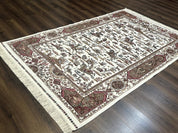 Turkish Silk Rug 5x8, Ivory, Hunting Design, Animal Pictorials, Bamboo Silk - Jewel RugsShopify CollectiveHUNTEDFOX - Turkish Silk Rug 5x8, Ivory, Hunting Design, Animal Pictorials, Bamboo Silk