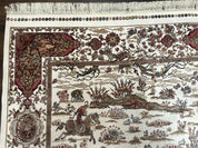 Turkish Silk Rug 5x8, Ivory, Hunting Design, Animal Pictorials, Bamboo Silk - Jewel RugsShopify CollectiveHUNTEDFOX - Turkish Silk Rug 5x8, Ivory, Hunting Design, Animal Pictorials, Bamboo Silk
