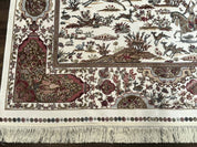 Turkish Silk Rug 5x8, Ivory, Hunting Design, Animal Pictorials, Bamboo Silk - Jewel RugsShopify CollectiveHUNTEDFOX - Turkish Silk Rug 5x8, Ivory, Hunting Design, Animal Pictorials, Bamboo Silk
